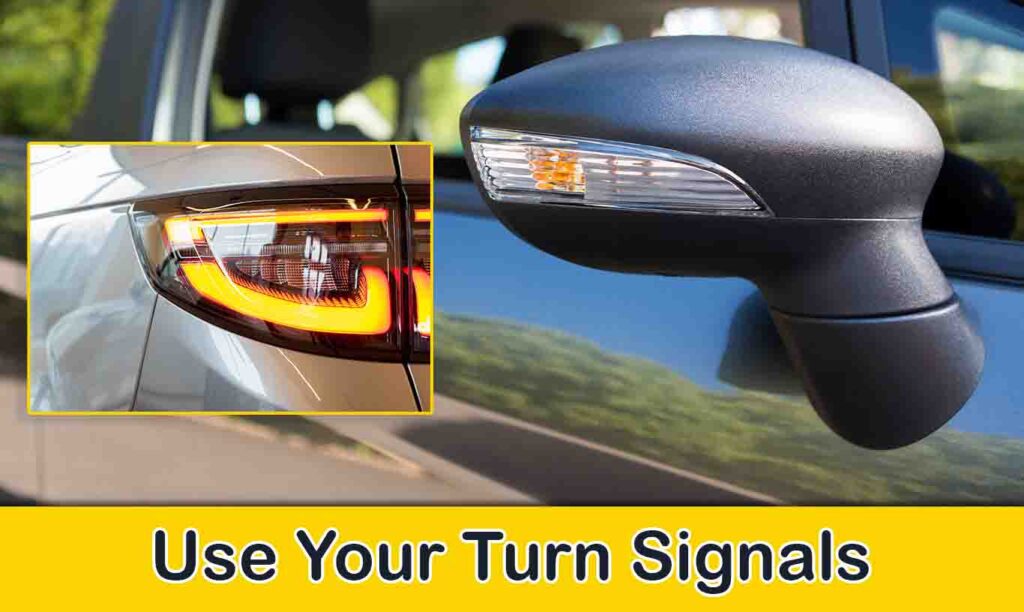 Car indicating a turn with a signal light blinking.
